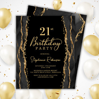 Elegante schwarze Gold-Achat-Einladung zum 21. Geb Einladung