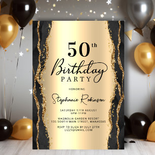 Elegante schwarze Gold-Achat-Einladung zum 50. Geb Einladung