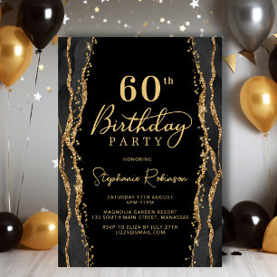 Elegante schwarze Gold-Achat-Einladung zum 60. Geb Einladung