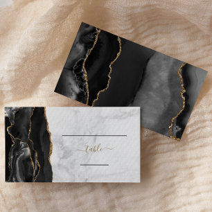 Elegante schwarze Gold-Achat-Marmor-Hochzeitsbegle Platzkarte
