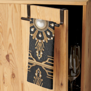 Elegante schwarze Gold Art Deco Perlen Geschirrtuch