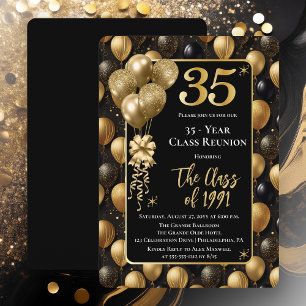Elegante schwarze Gold-Ballons 35. Klassentreffen  Einladung