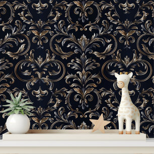 Elegante schwarze Gold-Damaskus-Peel-and-Stick-Tap Tapete