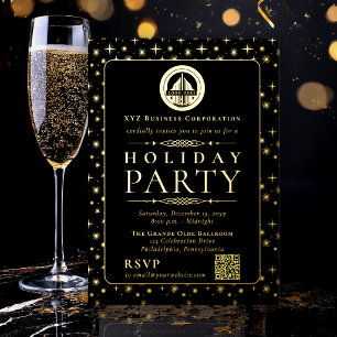 Elegante schwarze Gold-Firmen-Weihnachtsfeier Folieneinladung