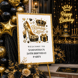 Elegante schwarze Gold-Geburtstags-Königin Glitter Poster