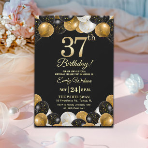 Elegante schwarze Gold-Glitter-37. Geburtstagsfeie Einladung