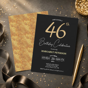 Elegante schwarze Gold-Glitter-46-Geburtstagsfeier Einladung