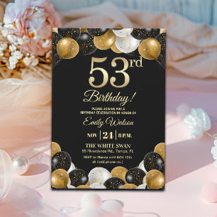 Elegante schwarze Gold-Glitter 53. Geburtstagsfeie Einladung