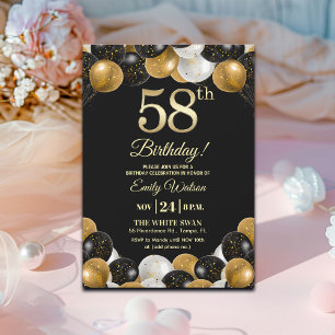 Elegante schwarze Gold-Glitter 58. Geburtstagsfeie Einladung