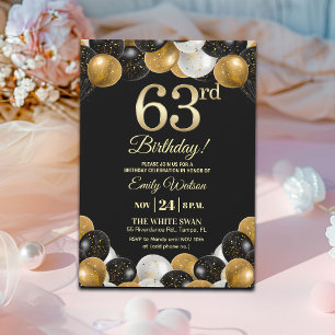 Elegante schwarze Gold-Glitter 63. Geburtstagsfeie Einladung