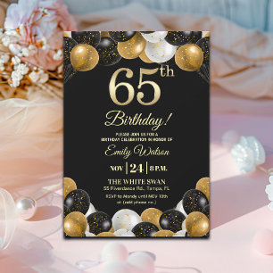 Elegante schwarze Gold-Glitter 65. Geburtstagsfeie Einladung