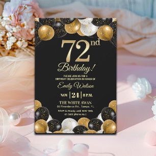 Elegante schwarze Gold-Glitter 72. Geburtstagsfeie Einladung
