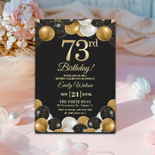 Elegante schwarze Gold-Glitter 73. Geburtstagsfeie Einladung