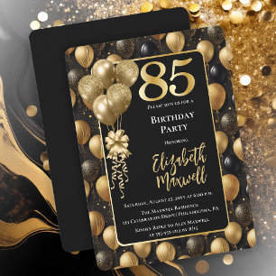 Elegante schwarze Gold-Glitter-Ballons 85. Geburts Einladung