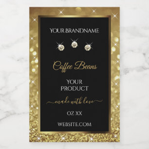 Elegante schwarze Gold Glitter Produktetiketten Ju Lebensmitteletikett