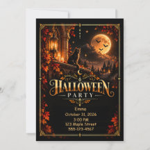 Elegante schwarze Gold-Halloween-Party-Einladung