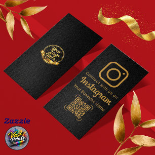 Elegante schwarze Gold Instagram Mit uns verbinden Visitenkarte