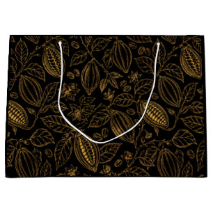 Elegante schwarze Gold-Kakao-Blüten-Frucht-Geschäf Große Geschenktüte