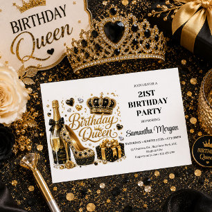 Elegante schwarze Gold-Konfetti-Geburtstags-Queen- Einladung
