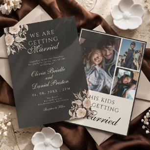 Elegante schwarze Gold-Lace-Foto-Collage-Hochzeit Einladung