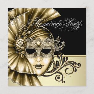 Elegante schwarze Gold-Masquerade-Party-Einladunge Einladung