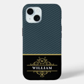 Elegante Schwarze Gold Monogram Gray Pinstripe Case-Mate iPhone Hülle (Rückseite)