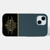 Elegante Schwarze Gold Monogram Gray Pinstripe Case-Mate iPhone Hülle (Rückseite (Horizontal))