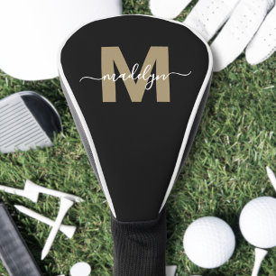 Elegante schwarze Gold-Monogramm Golf Headcover