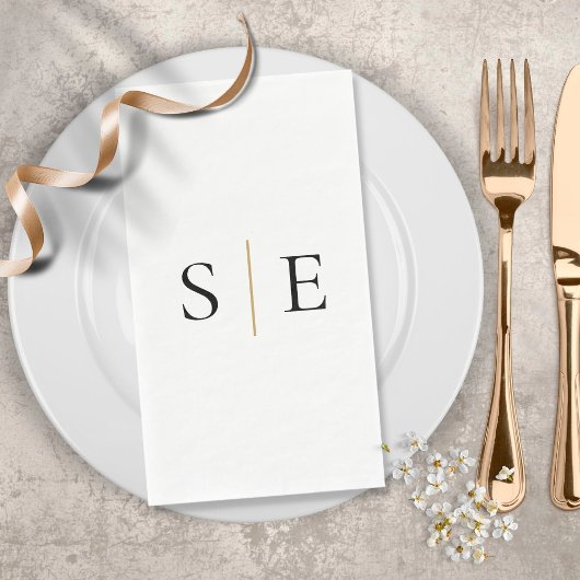 Elegante schwarze Gold-Monogramm-Minimalist Serviette