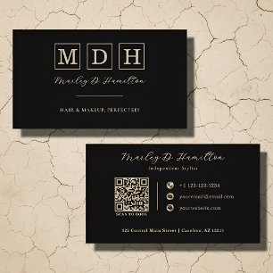 Elegante schwarze Gold-QR-Code-Friseurin Visitenkarte