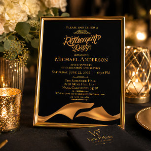 Elegante schwarze Gold-Ruhestandsfeier Einladung