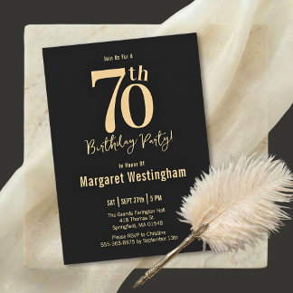 Elegante schwarze Gold-Schrift-Typografie zum 70. Einladung