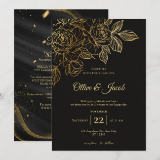 Elegante schwarze Gold-Schwarz-'Bis-zu-Tod-Hochzei Einladung