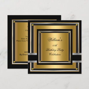 Elegante schwarze Gold-Silber-Geburtstagsfeier Män Einladung