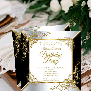 Elegante schwarze Gold-Silber-Perlen-Geburtstagsfe Einladung