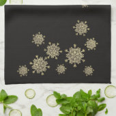 Elegante Schwarze & Gold Snowflakes Geschirrtuch (Gefaltet)