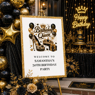 Elegante schwarze Gold-Sparkling-Geburtstags-König Poster
