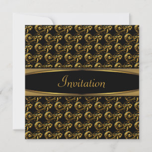 Elegante schwarze Gold-Strudel-Party Einladung
