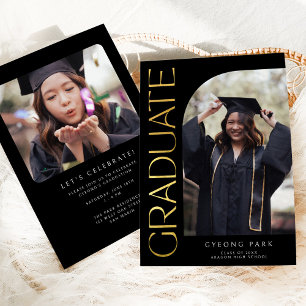 Elegante schwarze Gold-Type-Arch-Graduationsfoto Ankündigung