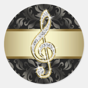 Elegante schwarze Gold-Violin-Schlüssel-Aufkleber Runder Aufkleber