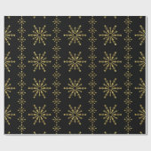 Elegante Schwarze & Gold Weihnachtsschneeflocken Geschenkpapier (Flach)