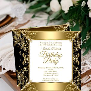 Elegante schwarze Gold-weiße Perlen-Geburtstagsfei Einladung