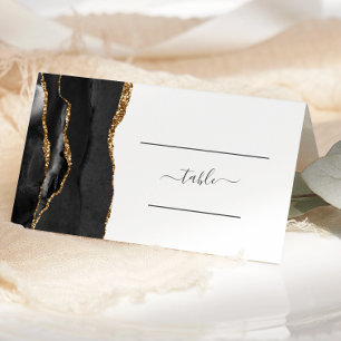 Elegante schwarze Goldachat-Hochzeit Platzkarte