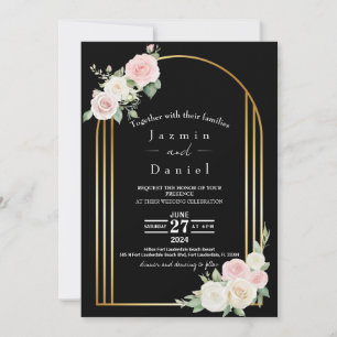 Elegante schwarze Goldbogen-Rosette & cremefarbene Einladung