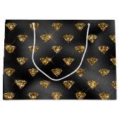 Elegante schwarze Golddiamanten gekachelt Hochzeit Große Geschenktüte (Vorderseite)