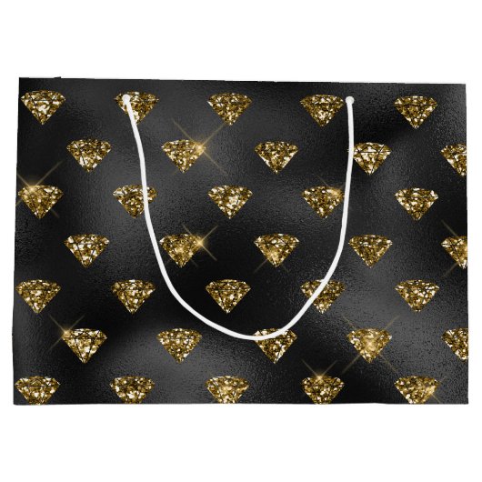 Elegante schwarze Golddiamanten gekachelt Hochzeit Große Geschenktüte (Rückseite)