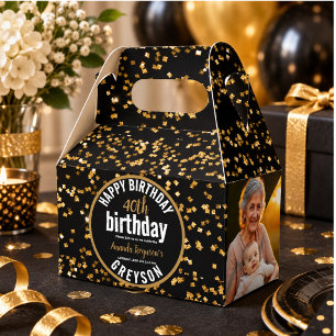 Elegante schwarze & goldene 40. Geburtstagsfeier Geschenkschachtel