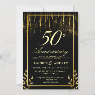 Elegante schwarze & goldene 50. Hochzeitstag Einladung