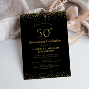 Elegante schwarze goldene 50. Hochzeitstag Einladung