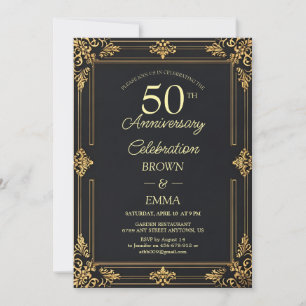 Elegante schwarze Goldene 50-Jahres-Jubiläumsfeier Einladung
